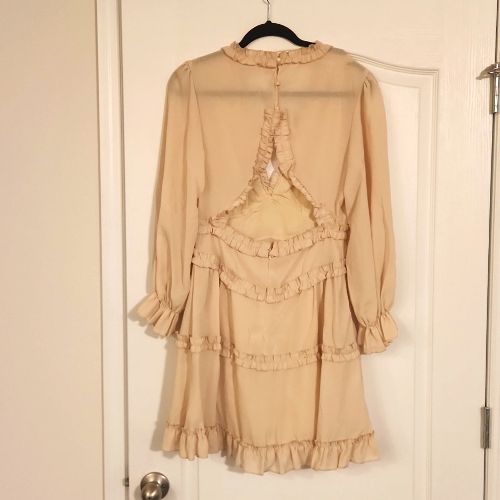 Beige Lowcut Ruffle Open-Back Dress - Picture 2 of 2